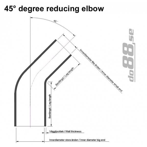 Silikonslang blå 45 grader 3 - 3,5'' (76 - 89mm) 
